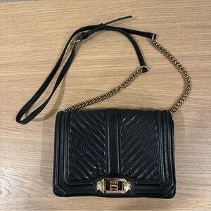Rebecca Minkoff Black Chevron Quilted Small Love Crossbody, Gold Hardware